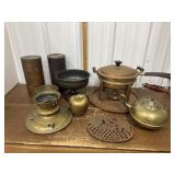 Copper? Canisters, trivet, platter, pan, etc