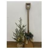 LED tree. wooden/tin Shovel.