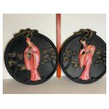 Pair of Asian Chalk ware Wall Plaques