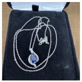 .925 Signed Blue Stone Pendant And Necklace