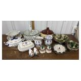 Lidded bowls, basket, cream & sugar, salt &