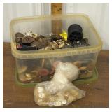Container of vintage buttons
