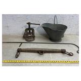 Pipe Vise, Shepherds Hook , Yoke & Coal Scuttle