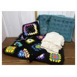 Afghans, pillow, tablecloth, seat cushions