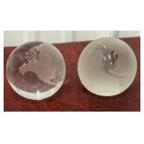 2 Glass World globe Paperweights