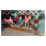 4 Retro Vintage Pink And Teal Turquoise Deer