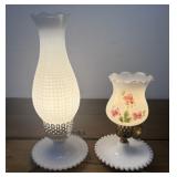 2 Vintage white milk glass lamps