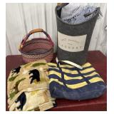 Laundry basket, tote bag, blankets and market