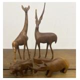 4 Hand Carved Wooden Animals - Made