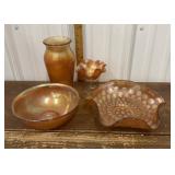 Marigold carnival glass- vases, bowls *1 bowl has