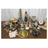 Lamp, porcelain figures etc