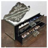 Vintage Beveled Mirrored Glass Jewellery Box