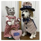 Patriotic dog & cat lawn ornaments. - resin