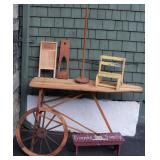 7 Pcs Primitive Lot Wood Ironing Board, Wagon