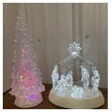 Water filled light up tree & Nativity music box