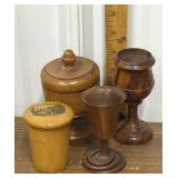 Treen ware- lidded bowl, cups *a few chips