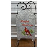 Cardinal ï¿½Happy Holiday ï¿½ galvanized sled