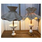 Unique lamps- milk glass & wood *need cleaning