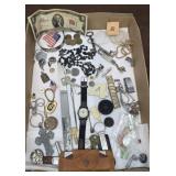 Box of little junQue - $2 Bill, coins, letter