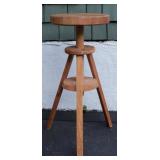 Vintage Oak Adjustable Screw Drafting Stool Down