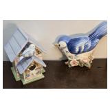 Bluebird wall pocket & birdhouse (small flake on