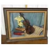 Signed Mary Gallo painting- violin, books