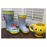 2 Boot Planters & Happy Mug