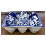 Pretty Blue & White Porcelain eggs in egg carton