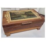 Miniature cedar chest w/deco scene by ogden