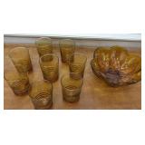 Vintage Amber Juice Glasses & Berry Bowl.