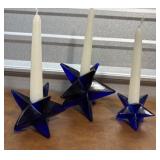 3 Cobalt Blue Glass Candle Holders
