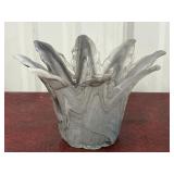Italian Art Glass Tealight - Grey & White Swirls
