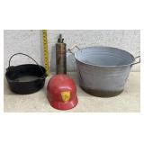 Galvanized Tub, Cast Iron Pan, Fire Extinguisher,