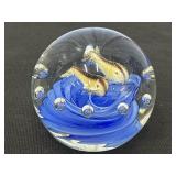 Art Glass Paperweight w/ Two Fish & Controlled