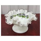 Fenton Silver Crest Ruffled Bowl w/ hand painted