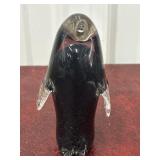 Murano Penguin - Clear & Black Glass w/ label