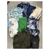 Menï¿½s shirts, swim trunks, rain pullover