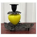 Victorian Cast Iron Candle Holder Yellow Opaline