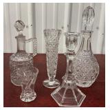 Glass decanters, vases and candle stick holder