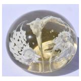 Hand Blown White/Clear Paperweight. MCM