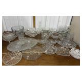 Glass bowls, pedestal plates, pitchers, glasses