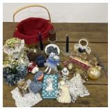 Grandmaï¿½s basket of Christmas ornaments and