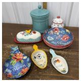 Pioneer Women, etc- bowls, canister, butter dish,