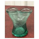 Blenko Vtg Teal Blue Green Aqua Crackle Glass