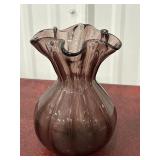 Amethyst Purple Glass Vase w/ Ruffled Rim