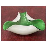 Hand Blown Green Cased Art Glass Trinket Dish
