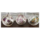 3 Pretty Cups And Saucers W/brass Stands