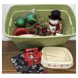 Bin full of Christmas items. Includes bin.