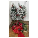 Flocked mini Christmas trees & wreath. Great for