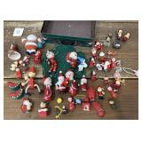 Tin full of vintage ornaments- most wood
